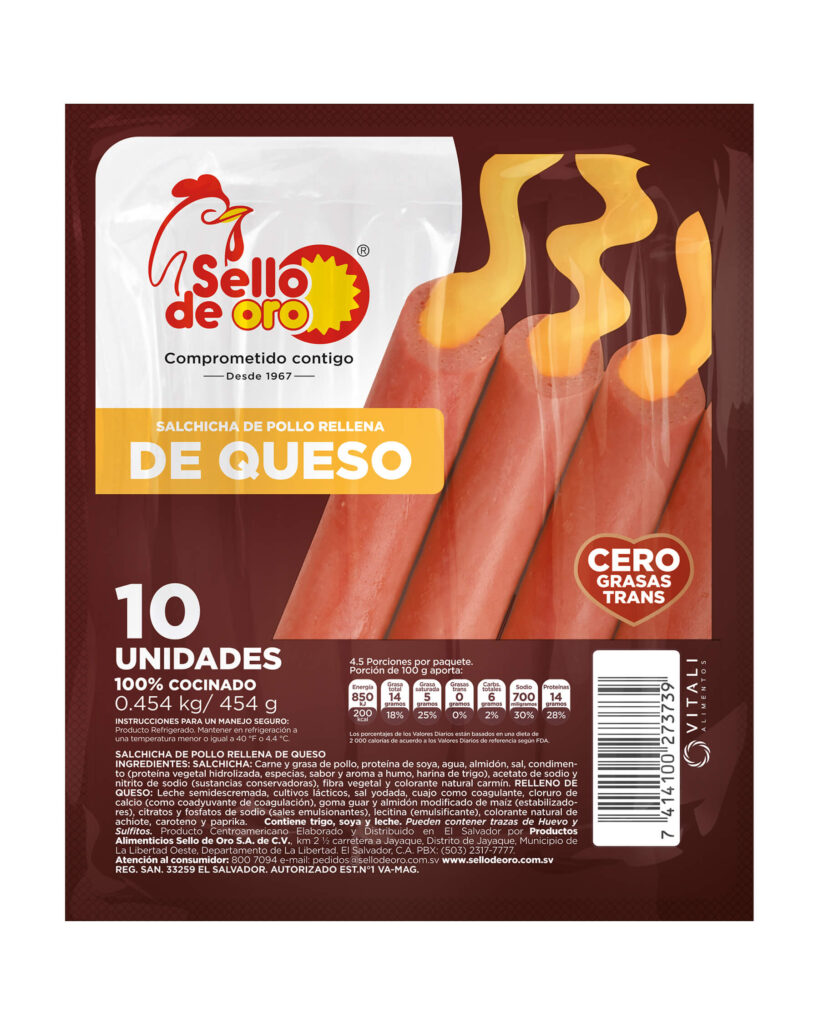 Salchicha de pollo rellena queso